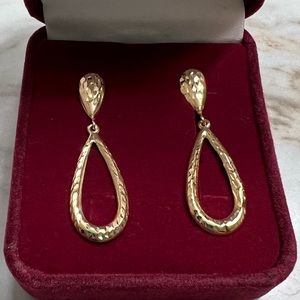 14k Solid Gold Teardrop Dangle Earrings